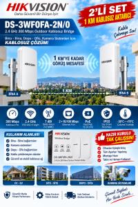 HIKVISION 300Mbps 1KM Outdoor Pasif PoE 2×MIMO Wireless Bridge DS-3WF0FA-2N/O(2LI) NOKTADAN NOKTAYA